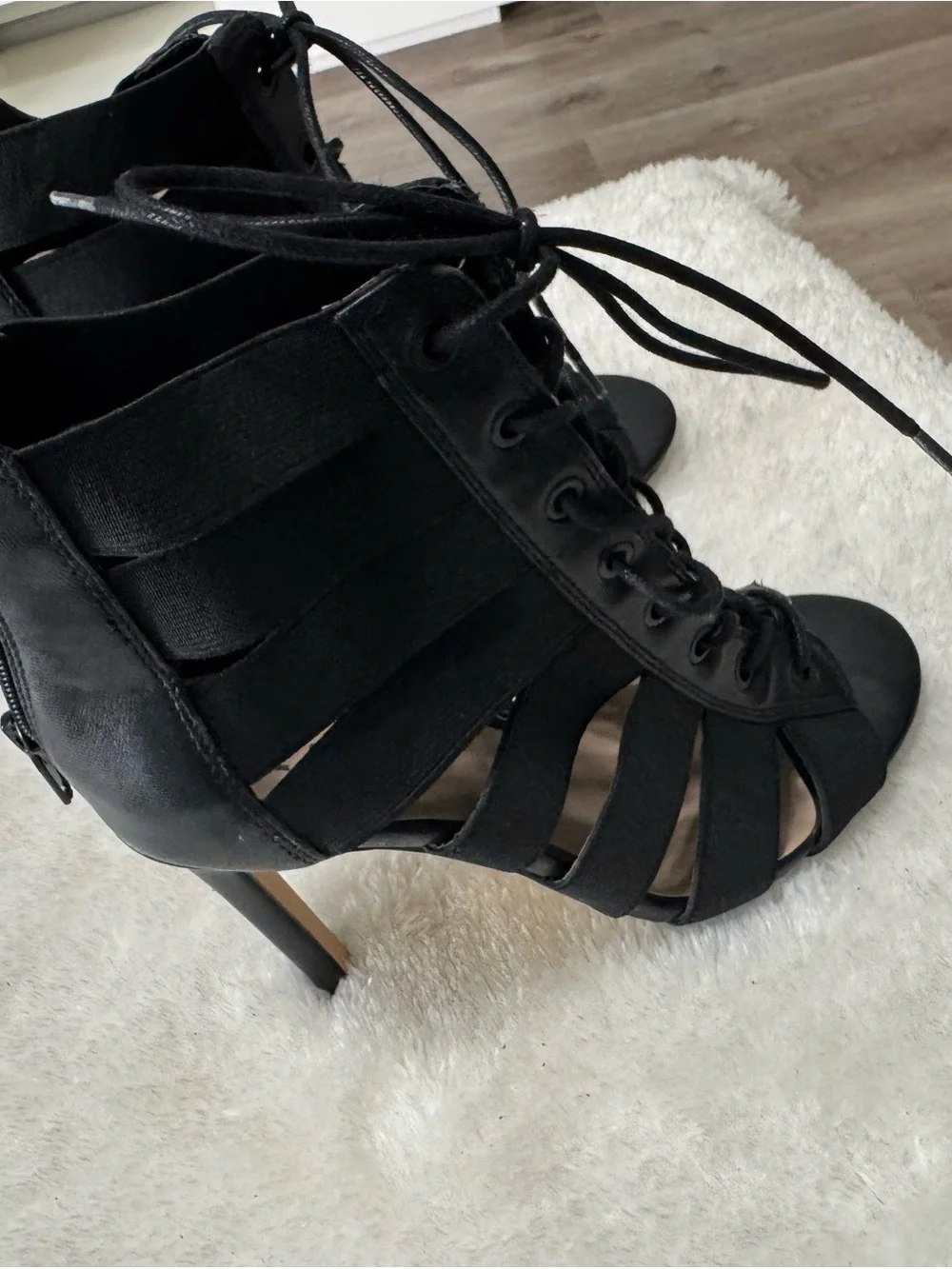 Black Lace-Up Gladiator Heels - Women's Fashion Sandals